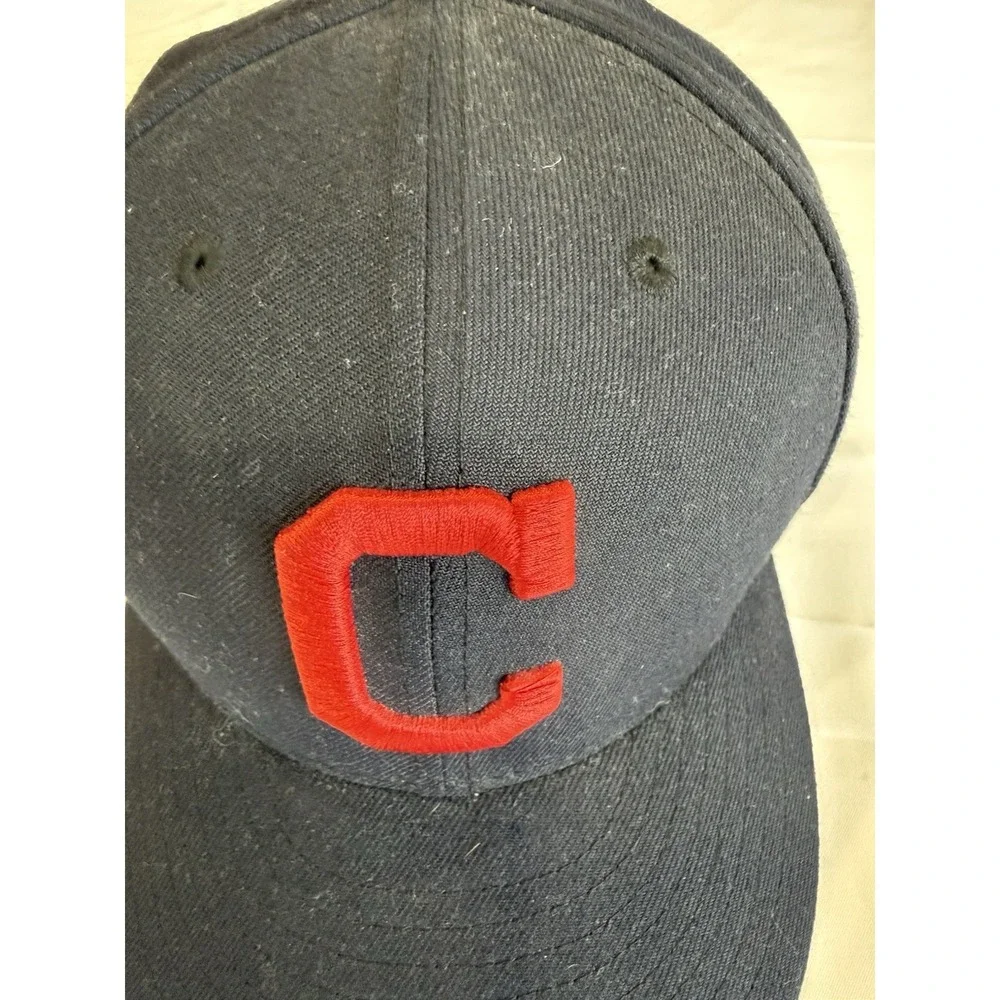 Vintage New Era Cleveland Indians Hat 7 5/8 Navy Blue 59FIFTY Fitted MLB Cap USA